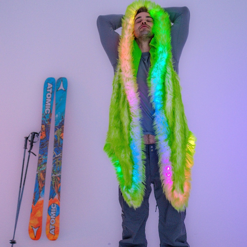 FURROCIOUS FURR Men’s Navy White Faux Fur LED vest for Festivals, Burning Man